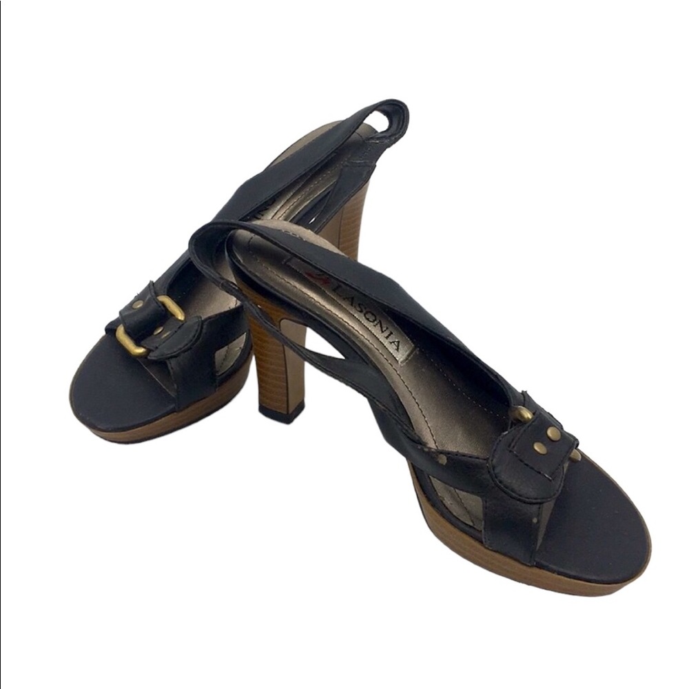 Lasonia 👡 Black Open-Toed Heels Size 5.5